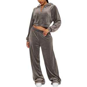 Elegant High Quality Smooth Fabric Outdoor Apparel <b>Zipper</b> Up <b>Top</b> And Matching Active Sweatpants Velvet Track Suit - Product Image 1