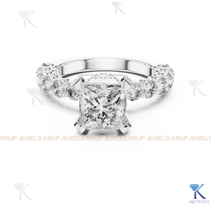Custom Lab Grown CVD Diamond Princess Cut Hidden Halo Pave Ring <b>Solid</b> Gold - Product Image 6