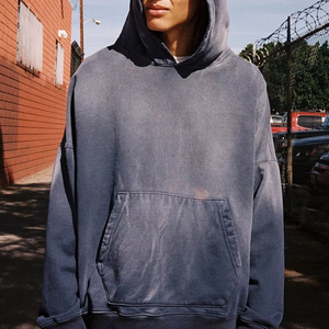 Custom 450gsm Vintage Faded Acid Wash <b>Pullover</b> <b>Mens</b> Distressed Oversized Cotton Fleece Drop Shoulder Boxy Fit Crop Hoodie - Product Image 6
