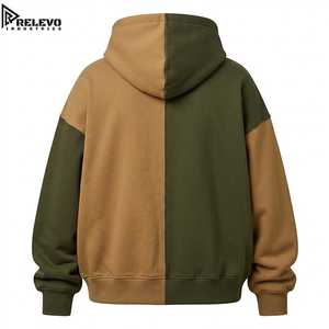 Sudadera con capucha de algodón grueso personalizada al por mayor, unisex, con cremallera completa, bicolor verde oliva y marrón camel, estilo urbano - Product Image 2