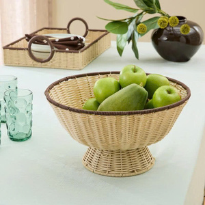 Panier rond en rotin naturel fait main, récipient en osier tressé pour fruits, pain, collations, rangement de cuisine - Product Image 2