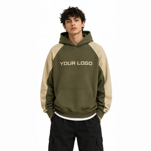 Sudadera con capucha de forro polar verde oliva para hombre, con manga raglán, bolsillo frontal y logotipo personalizado, corte informal, para otoño. - Product Image 4