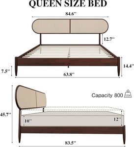 Natural Wood <b>Bed</b> <b>Frame</b> Rattan Headboard | Contemporary Hotel Furniture | OEM Available - Product Image 6