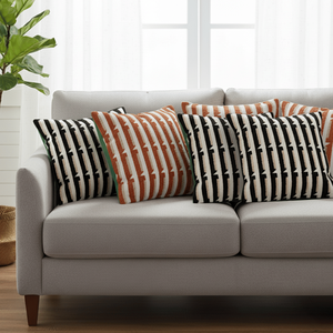 Juego de 6 Fundas de Almohada SOGA de 45 cm, Color Naranja Óxido y Blanco Roto con Rayas, 3 Rayas Decorativas en Blanco y Negro - Product Image 3