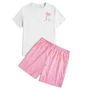 Ensemble deux pièces pour homme, t-shirt à col rond et manches courtes, 100% coton, séchage rapide, été, décontracté, uni, sans couture, fabrication au Bangladesh - Product Image 1