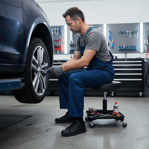 Siège d'atelier roulant réglable avec plateau à outils, siège de mécanicien pivotant à levage hydraulique avec roues GAPGAR030 - Product Image 6