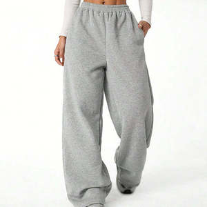 Pantalones Deportivos Extra Grandes de Alta Calidad para Mujer, Cintura Alta, Pierna Ancha, Estilo Urbano Informal, Gris, Felpa - Product Image 2