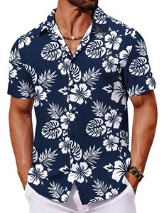 Chemises de plage populaires pour hommes, été, logo personnalisé, imprimé hawaïen, décontractées, respirantes, manches courtes, boutonnées, vêtements de vacances, grandes tailles - Product Image 1