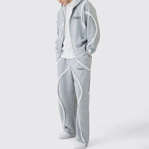 Men's <b>Oversized</b> Tracksuit Zip Up Hoodie and <b>Jogger</b> Set Solid Color Streetwear Sweatwear for Casual Wear - Product Image 2