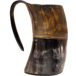 Mug à boire en corne de buffle sculptée à la main, style Viking, avec poignée et ouvre-bouteille - Couleur naturelle, objet d'art et de collection - Product Image 4
