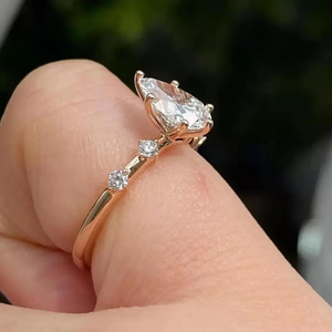 Pear Cut Moissanite Engagement Ring, Teardrop Diamond Ring with Accent Stones, Elegant Gold Minimalist Ring for Women - Product Image 2
