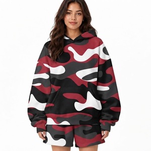 เสื้อฮู้ดผู้หญิงลายเสือดาวสีชมพู พร้อมกางเกงขาสั้นเข้าชุด แขนยาว ทรงหลวม ผ้าฟลีซ มีกระเป๋า สไตล์ลำลอง สำหรับฤดูใบไม้ร่วง - Product Image 2