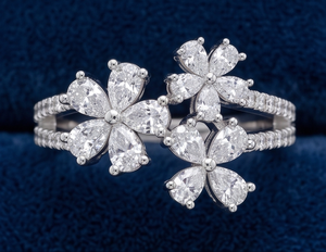 Floral Lab Grown Diamond <b>Ring</b> for Women <b>Open</b> Flower Design <b>Ring</b> in Gold Designer Statement Jewelry Wedding <b>ring</b> - Product Image 5