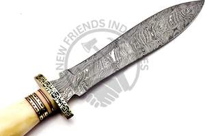 Couteau de chasse Dogger en acier de Damas avec manche en os de chameau et garde en laiton, 13 pouces, fait main, qualité supérieure, lame fixe à tranchant aiguisé - Product Image 5