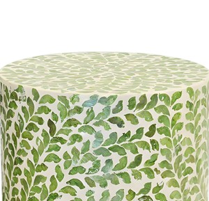Green Leaf Vine Pattern Cylinder <b>Stools</b> Mother of Pearl Handcrafted Mosaic <b>Small</b> Side Table Living Room Bedroom Decor Use - Product Image 4