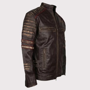 Rider Vintage Café Racer Distressed Brown <b>Leather</b> <b>Jacket</b> for Men - <b>Retro</b> Biker Style - Product Image 2