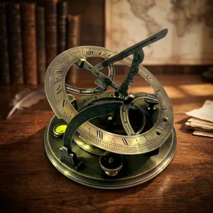 Antique Brass Sundial Compass Round Metal Decorative Instrument Polished Finish - Product Image 1