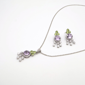 Excepcional conjunto de colgante y pendientes de peridoto de forma redonda de 4 mm, colección de joyería de lujo para mujer. - Product Image 4