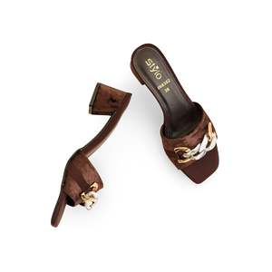 FR8382 Sandalias de tacón formales marrones Accesorio cómodo sin cordones para eventos formales - Product Image 1