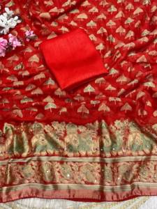 Designer Real Mirror Work With Piping Marshmallow <b>Brasso</b> Saree Paired With Banglori Unstitched Blouse Piece - Product Image 6