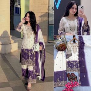 Trendy Heavy Georgette Palazzo <b>Suit</b> Set with Dual Tone Fabric Sequin Embroidery Work <b>Fancy</b> Sleeves and Dupatta Set Party Wear - Product Image 6