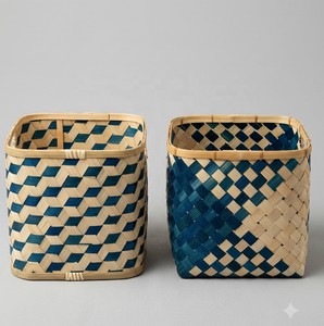Paniers de rangement ronds en bambou écologiques, tissés à la main, motif géométrique moderne, organisateur multi-usages - Product Image 1