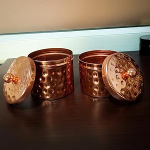 Copper Hammered Spice Canisters With Lids Airtight Food <b>Storage</b> <b>Container</b> <b>Kitchen</b> Vintage Design Handcrafted Stackable - Product Image 4
