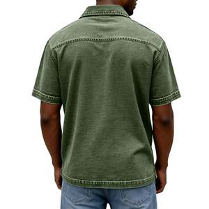 เสื้อโปโลผู้ชายสั่งทำโลโก้ขายส่ง ผ้าคอตตอน/โพลีเอสเตอร์ผสม ย้อมสีแบบแอซิดวอช ถักทอ 220 GSM เสื้อยืดโอเวอร์ไซส์ แขนสั้น สไตล์วินเทจ - Product Image 5