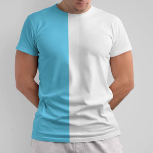 T-shirt décontracté tricoté à manches courtes et col rond pour homme, coupe classique, coloris bleu et blanc contrastés - Product Image 1