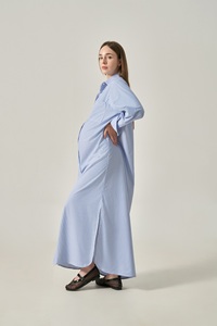 Vestidos Maxi Casuales de Cintura Holgada, Minimalistas, Tejidos, con Botones, Manga Regular, Cuello Camisero, de Algodón y Poliéster, Hechos en Vietnam - Product Image 4