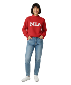 Sweat-shirt à col roulé rouge pour femme avec imprimé lettre MIA, en coton tricoté, pour l'automne - Product Image 1