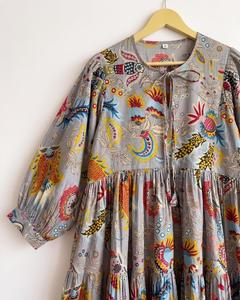OEM New Boho Floral Print Maxi <b>Dress</b> With Puff Sleeves <b>Loose</b> Fit O-Neck Breathable Cotton Casual Women <b>Dress</b> Spring Style - Product Image 2