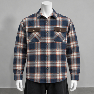 Wholesale Streetwear <b>Flannel</b> Shirt <b>Jacket</b> Long Sleeve Plaid Polyester Lined Breathable - Product Image 4