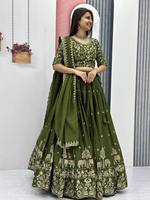 Set Lehenga Choli Georgette Premium Wanita dengan Bordir Berat dan Dupatta Panjang hingga Lantai, Anti Kusut, Gaya India
