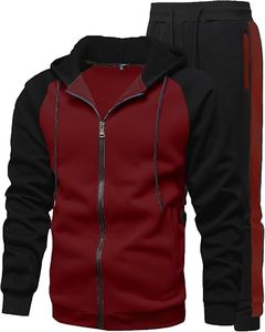 Survêtement unisexe streetwear à capuche avec blocs de couleur, fermeture éclair sur toute la longueur, manches longues, décontracté, pour l'hiver, avec poches latérales, coupe classique - Product Image 3