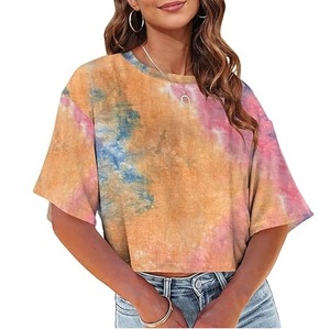 Camisetas Crop Top Tie Dye con Diseño Moderno, Estampado Tie Dye, Estilo Holgado, Tallas Grandes, Ropa Deportiva, Ropa de Verano, Ropa de Yoga con Efecto Ácido - Product Image 1