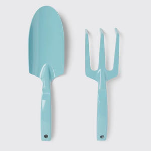 Juego de pala y horquilla de jardín azules minimalistas modernos con acabado liso para jardinería en balcones - Product Image 1
