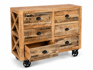 Industrial Solid Wood Storage Cabinet <b>6</b> <b>Drawer</b> Wheel Cabinet - Product Image 4