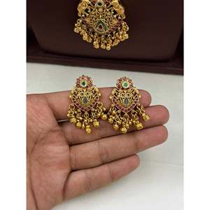 Indian Ethnic Artificial <b>Jewellery</b> Vanya Chorski Delicate Semi Long <b>Gold</b> Plated Bridal Necklace <b>Set</b> - Product Image 3