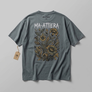 T-shirt surdimensionné à imprimé floral Ma-Attiera pour homme, style streetwear, gris, manches courtes, col rond, jersey de coton, t-shirt graphique - Product Image 5