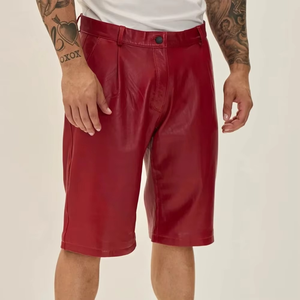 Shorts Bermuda Formels Rouges pour Hommes en Cuir Véritable à 100 % avec Fermeture Boutonnée, Taille Mi-Haute, Respirants, Logo Avant, Couleur Unie, Poches - Product Image 6