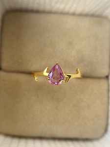 แหวนพลอยแซฟไฟร์สีชมพูคุณภาพสูง รูปทรงหยดน้ำ แหวนหมั้น แหวนแต่งงาน เงินแท้ 925 ชุบทอง 14K ของขวัญสำหรับเธอ - Product Image 4