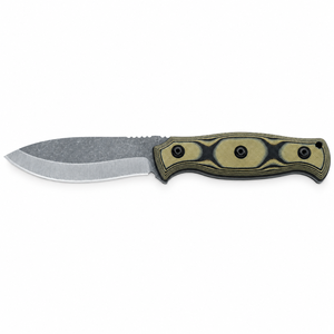 Cuchillos de caza de hoja fija verde oliva y negro con hoja de punta caída gris con acabado stonewashed, empuñadura contorneada y diseño de espiga completa X - Product Image 1