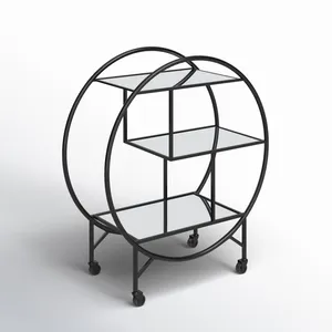 Premium Metal Serving Cart <b>with</b> Ceramic Shelves <b>Wheels</b> Eco-Friendly Luxury Design Durable Furniture for Beverage Service Shape - Product Image 3