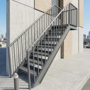 Escalier extérieur droit en acier avec rampe métallique, design minimaliste pour usage extérieur, construction durable - Product Image 5