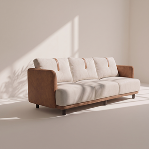 Modern three seat fabric sofa Leather accents living room sofa Fabric <b>cushioned</b> sofa set Living room leather sofa - Product Image 6