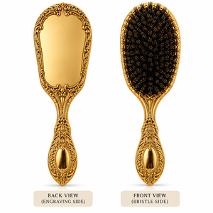 Cepillo de Pelo Plano de Lujo Chapado en Oro, Estilo Antiguo y Moderno, con Cerdas de Jabalí, Desenredante, con Cojín, para Masaje del Cuero Cabelludo y Cuidado de Pelucas, Herramienta Angel - Product Image 1