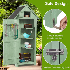 Armoire de rangement de jardin en bois massif avec porte verrouillable, facile à assembler, pour outils et plantes - Product Image 4