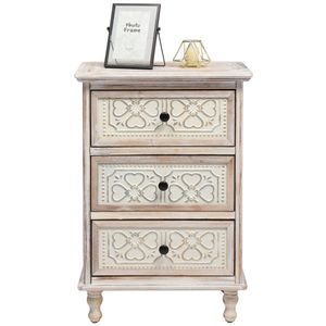 Comodino a 3 cassetti a specchio con finitura bianco lavato per camera da letto, soggiorno o ingresso di casa - Product Image 3