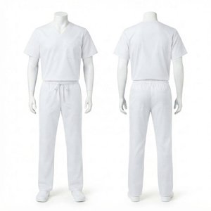 Uniforme Médico de Tela Twill Premium de Spandex/Poliéster, 180 GSM, Blanco, Cuello en V, Pantalones Cargo, Transpirable, con Logotipo Personalizado para Mujer - Product Image 1